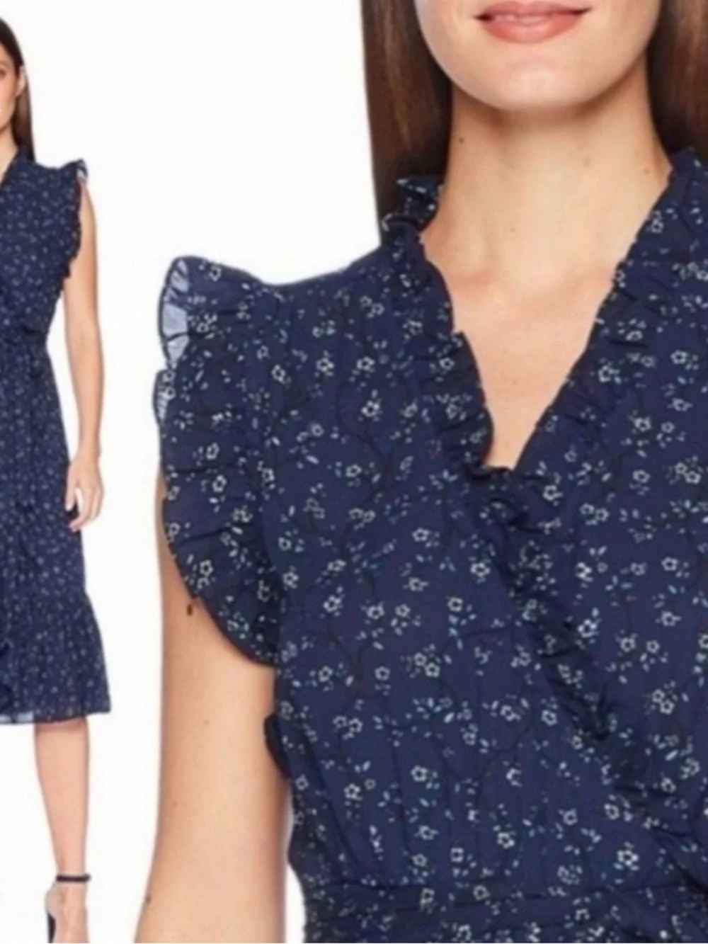 kate spade Navy Floral Ruffle Midi Dress - Picture 3 of 7